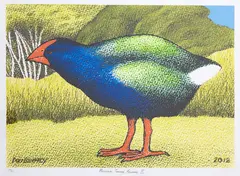 Don Binney, Motutapu Takahe Release III, screenprint, 77/80