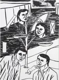 Jeffrey Harris, Untitled (four figures), gouache on paper