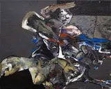 Richard Lewer, Having a bad day nineties getting you down eat a chicken, oil on linen canvas