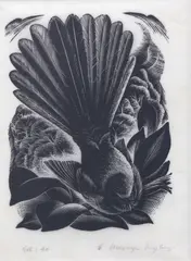 Fantail by Ernest Mervyn Taylor, woodblock engraving, ed. 40, 1946, sold May 2025
