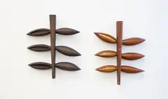 Eyes of Night and Day by Karen Walters, ancient swamp Kauri and glass, diptych, sold May 2025