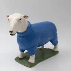 Gregor Kregar, Sheep in Blue Jumper, glazed ceramic
