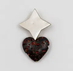 Warwick Freeman, Heart and Star, pearl shell, scoria, paint, gold, oxidised silver