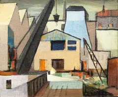John Weeks, Industrial Townscape, tempera on card