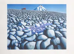 Michael Smither, Rocks, Tractor and Mountain, screenprint, 19/95
