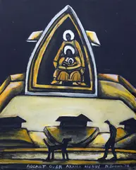 Nigel Brown, Rocket over Arama Avenue, oil on paper