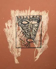 Piula by Fatu Feu'u, woodblock and tapa, PP, sold May 2025