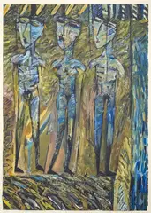Peter Cleverley, Humans on the Earth, mixed media on paper