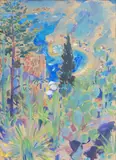 Peter Featherston, View from Eze, mixed media on paper