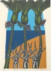 Nikau and hand x 3 by Jo Ogier, screenprint, 4/12, offered May 2025