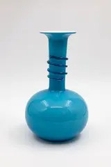 Michael Bang for Holmegaard, Napoli vase, blown blue and white glass with a spiral to the neck