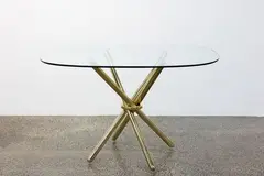 Milo Baughman, Tripod table, brass base with glass top, designed circa 1970s
