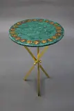 Fornasetti Milano, Vintage malachite side table, silkscreened, painted and laquered wood on brass legs