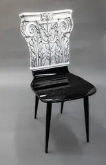 Fornasetti Milano, Capitello Corinzio chair, hand-decorated with solid wood tubular legs (birchwood and beech), designed circa 1955, manufactured in 2014