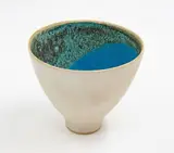 Sarah Perry, Ceramic bowl, with matt white glaze exterior and textured matt blue interior