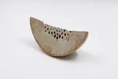 Alan Wallwork, 'Melon wedge' sedge grass holder, stoneware with textured grey-white glaze