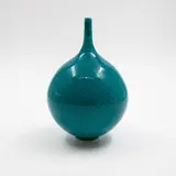Peter Collis, Small turquoise vase, porcelain with thinly crackled glaze, of globular form with spire neck