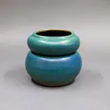 Graeme Storm, Double lobed vase, stoneware with matt dark green and blue barium glaze