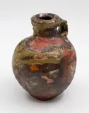 Chester Nealie, Anagama fired bottle, woodfired stoneware with shell impressions and splashes of celadon glaze