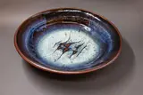 Len Castle, Table bowl, stoneware with jun glaze over tenmoku, wax resist gestural motif to the centre