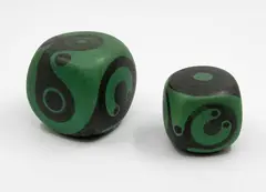 Anneke Borren, Matched pair of cubes, high fired earthenware with abstract spiral designs in black and green