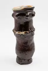 Peter Hawkesby, Rare handbuilt vase, the body of undulating cylindrical body mostly in brown clay, with a white band at the top
