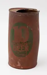 Peter Lange, '10 Draught Beer Can' beaker, terracotta with printed decoration