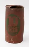 Peter Lange, '10 Draught Beer Can' beaker, terracotta with printed decoration