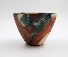 Royce McGlashen, Messages in the Sky, conical shaped bowl with abstract stamped, incised and drawn decoration