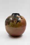 Mike O'Donnell, Ovoid vase, stoneware with boldly painted leaf designs to the shoulders