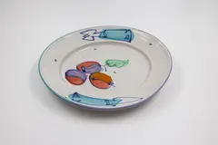 John Crawford, Hand-painted plate and lidded jar, decorated with colorful abstract design