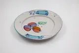 John Crawford, Hand-painted plate and lidded jar, decorated with colorful abstract design