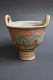 John Lawrence, Two-handled footed cup, stoneware decorated with geometric designs