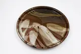 Brian Gartside, Large circular dish, glazed stoneware with abstract decoration in brown and white