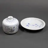 Graeme Storm, Small blue and white jar, with matching pin dish, porcelain