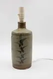 Peter Stichbury, Table lamp, stoneware with underglaze blue bamboo design on oatmeal ground