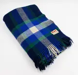 Kaiapoi K.P.G. Textiles Ltd, Early 'All Pure Wool' travel rug, with a tartan design in blue, green and white
