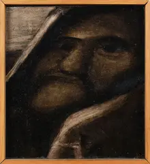 Untitled No. 136 by Tony Fomison, oil on canvas mounted to board (1976), sold Apr 2025