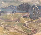 Toss Woollaston, Untitled - View from Ruby Bay, oil on card