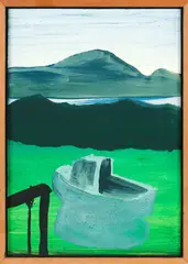 Michael Smither, Boat on Green Lagoon, oil on board