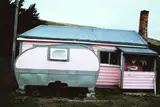 Robin Morrison, Pink Caravan, Harwood, Otago Peninsula (from the series: ‘From the Road, South Island’), cibachrome photograph (1978)