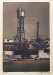 Tower by Stanley Palmer, bamboo engraving, 2/60, sold Dec 2024