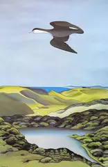 Don Binney, Kawaupaku, Te Henga, colour print of the original painting held in the University of Auckland Art Collection