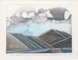 Marilynn Webb, River terraces and snow, Central Otago, hand coloured monoprint