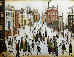Village Square by L. S. Lowry, exhibition print, Glasgow Art Gallery, offered Dec 2024