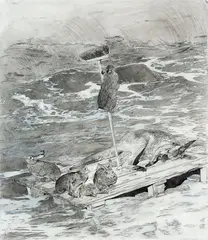 Ray Ching, Adrift, graphite, pencil, ink, conte, carbon, oil, liquin on board