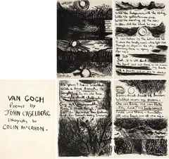 Van Gogh - Poems by John Caselberg by Colin McCahon, five lithographs, framed in two parts, comprising of a frontispiece and four pages, offered Dec 2024