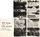 Colin McCahon, Van Gogh - Poems by John Caselberg, five lithographs, framed in two parts, comprising of a frontispiece and four pages