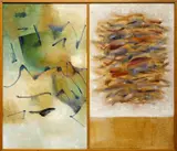 Jean Horsley, Bird Valley, oil on board, diptych