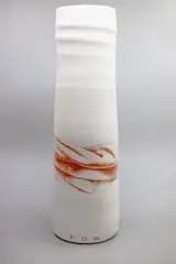 Terry Stringer & John Dawson, Not For Me, tall ceramic vase made by John Dawson with painted and glazed decoration by Terry Stringer
